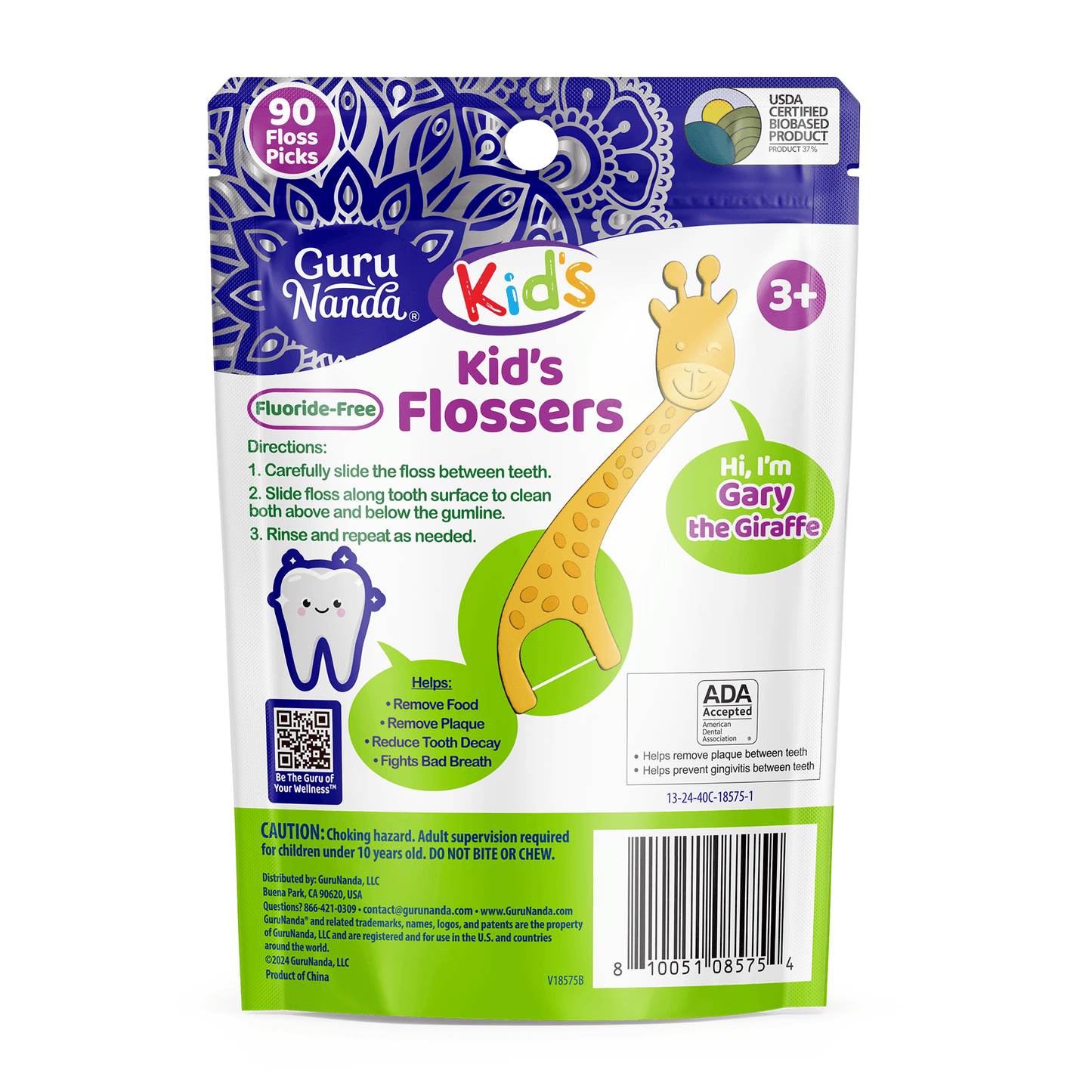 Kids' Giraffe Shaped Flossers, Fluoride -Free - 90 Pack