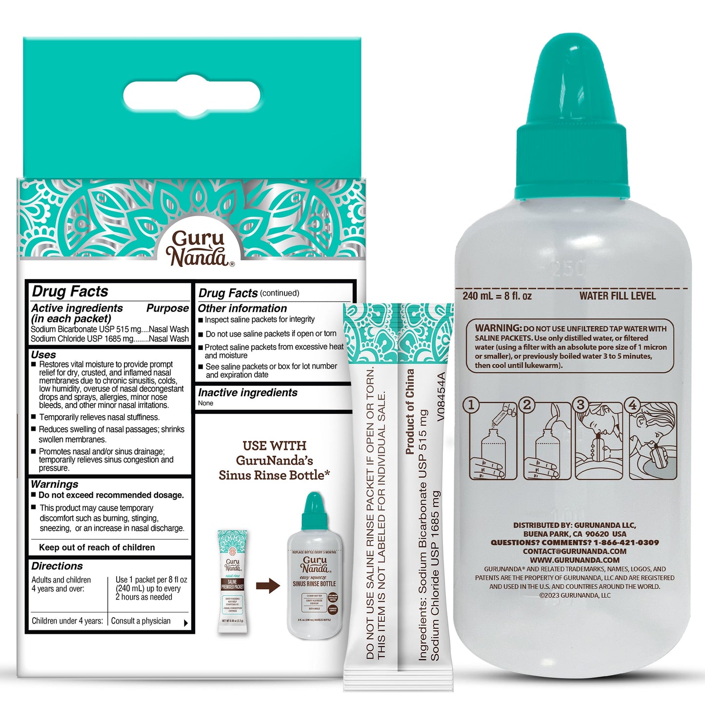 Sinus Rinse Bottle + 16 Saline Premixed Packets