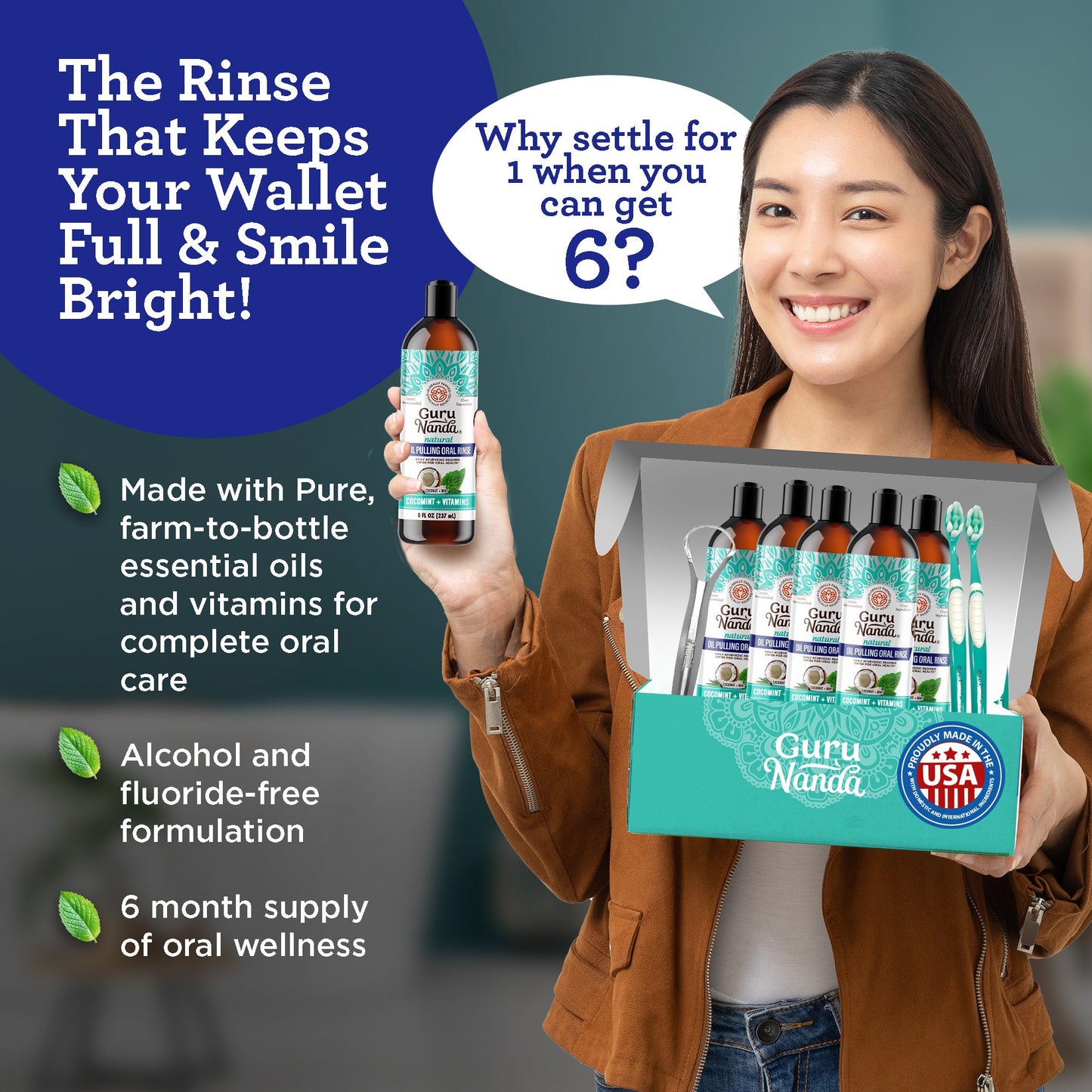 Cocomint Pulling Oil with 7 Essential Oils & Vitamins D3, E & K2, 8 oz