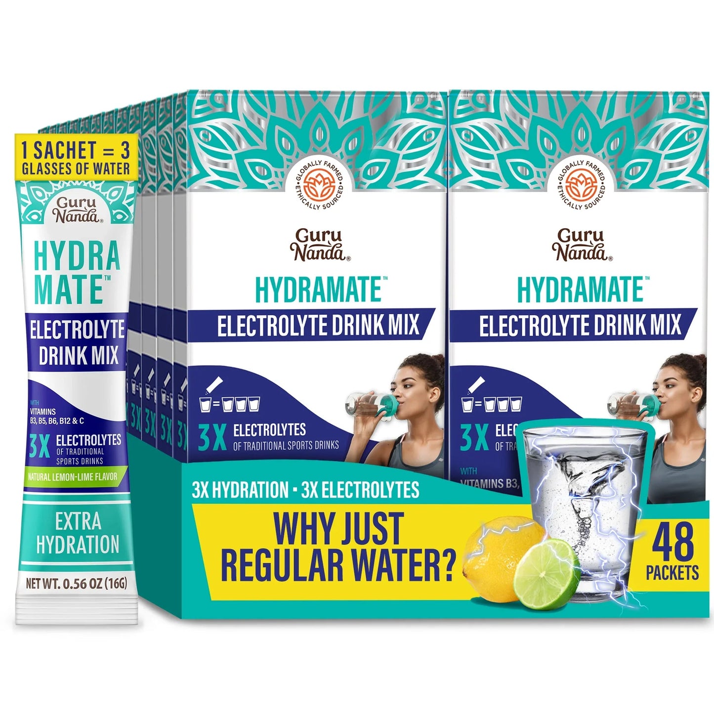 Hydramate  Hydration Electrolyte Drink Mix, Lemon Lime - 48 Count