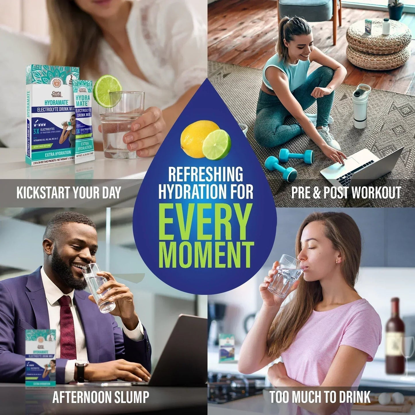 Hydramate  Hydration Electrolyte Drink Mix, Lemon Lime - 48 Count