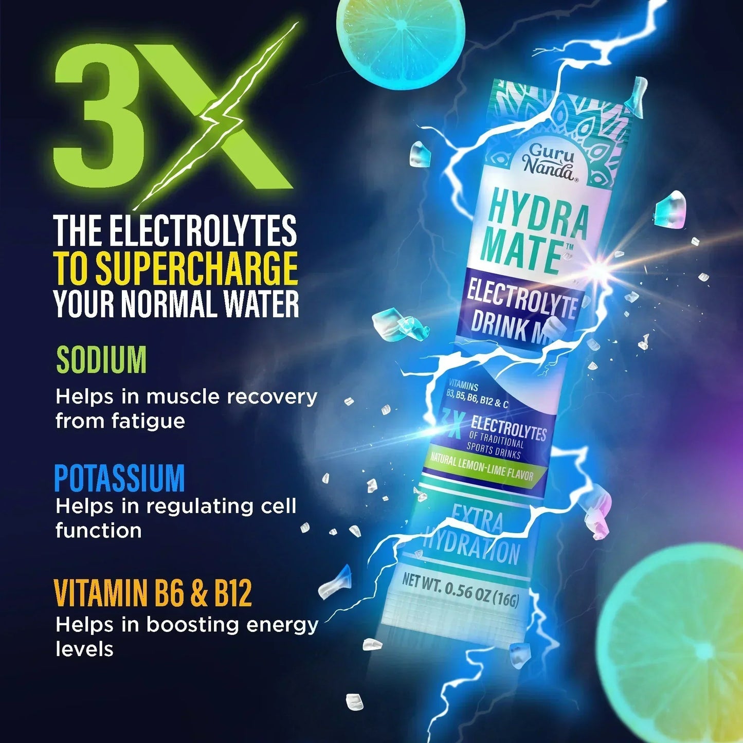 Hydramate  Hydration Electrolyte Drink Mix, Lemon Lime - 48 Count