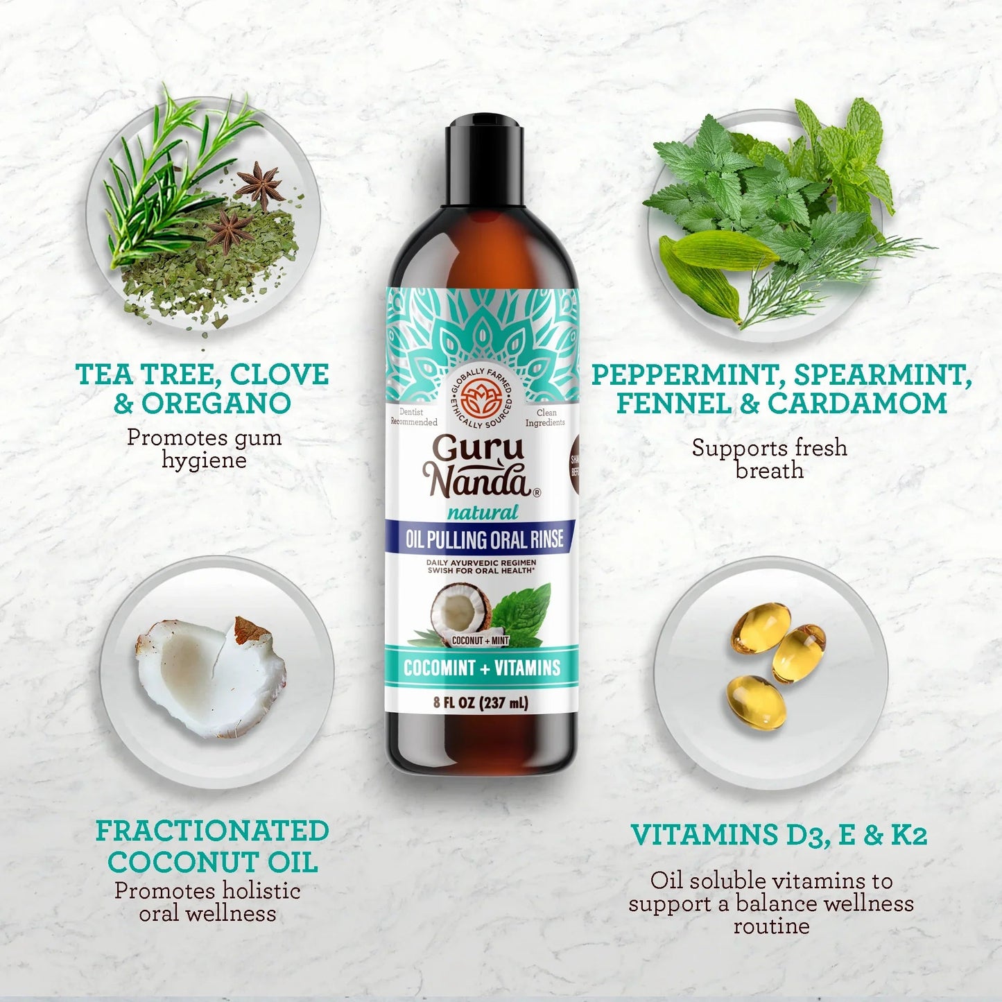 Cocomint Pulling Oil with 7 Essential Oils & Vitamins D3, E & K2, 8 oz