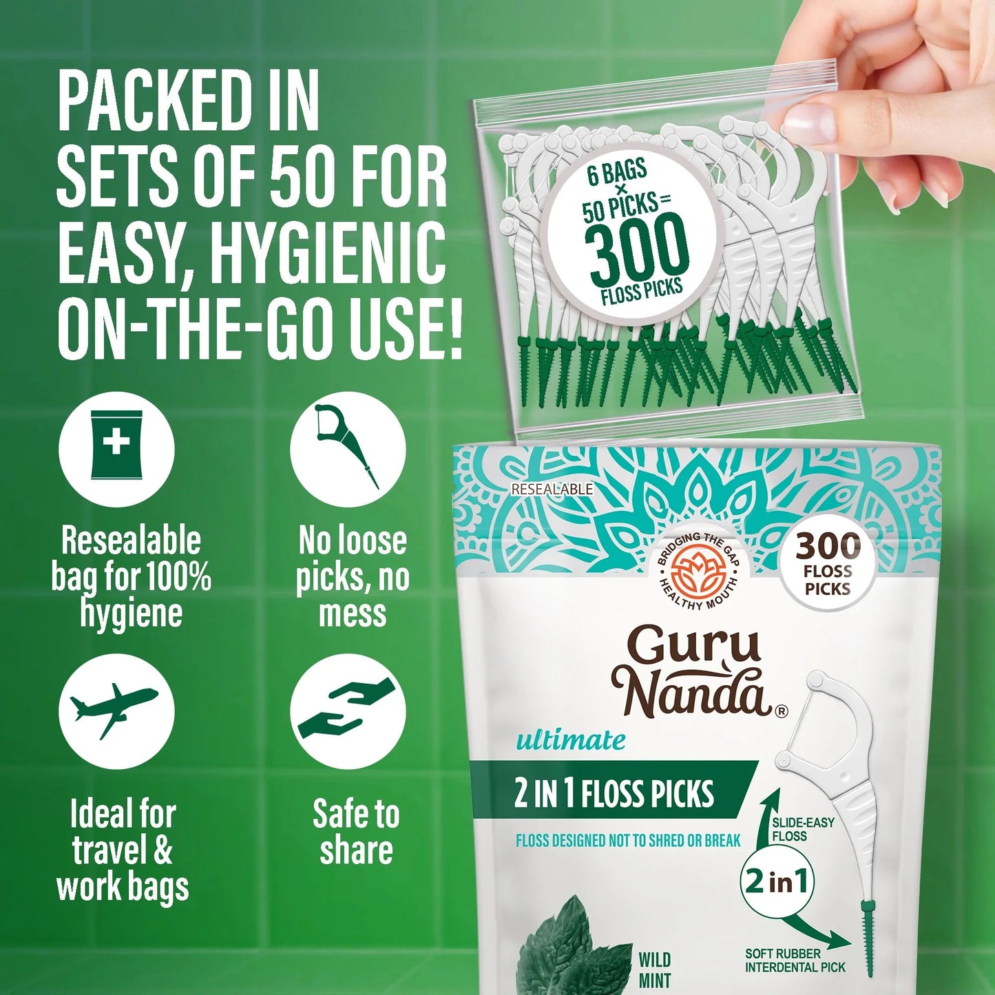 2-in-1 Dental Floss Picks (300 Count)