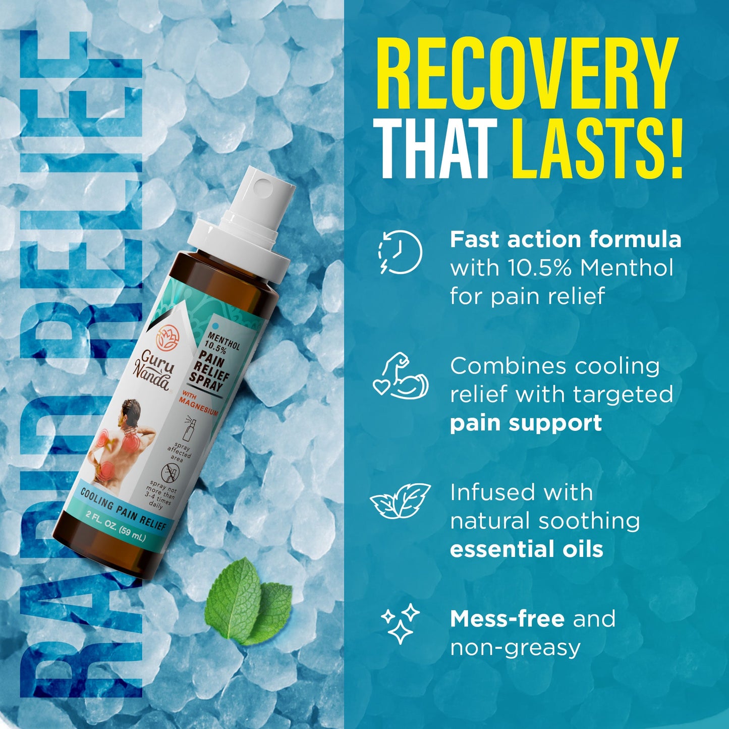 Menthol with Magnesium Spray for Pain Relief  - Pack of 3