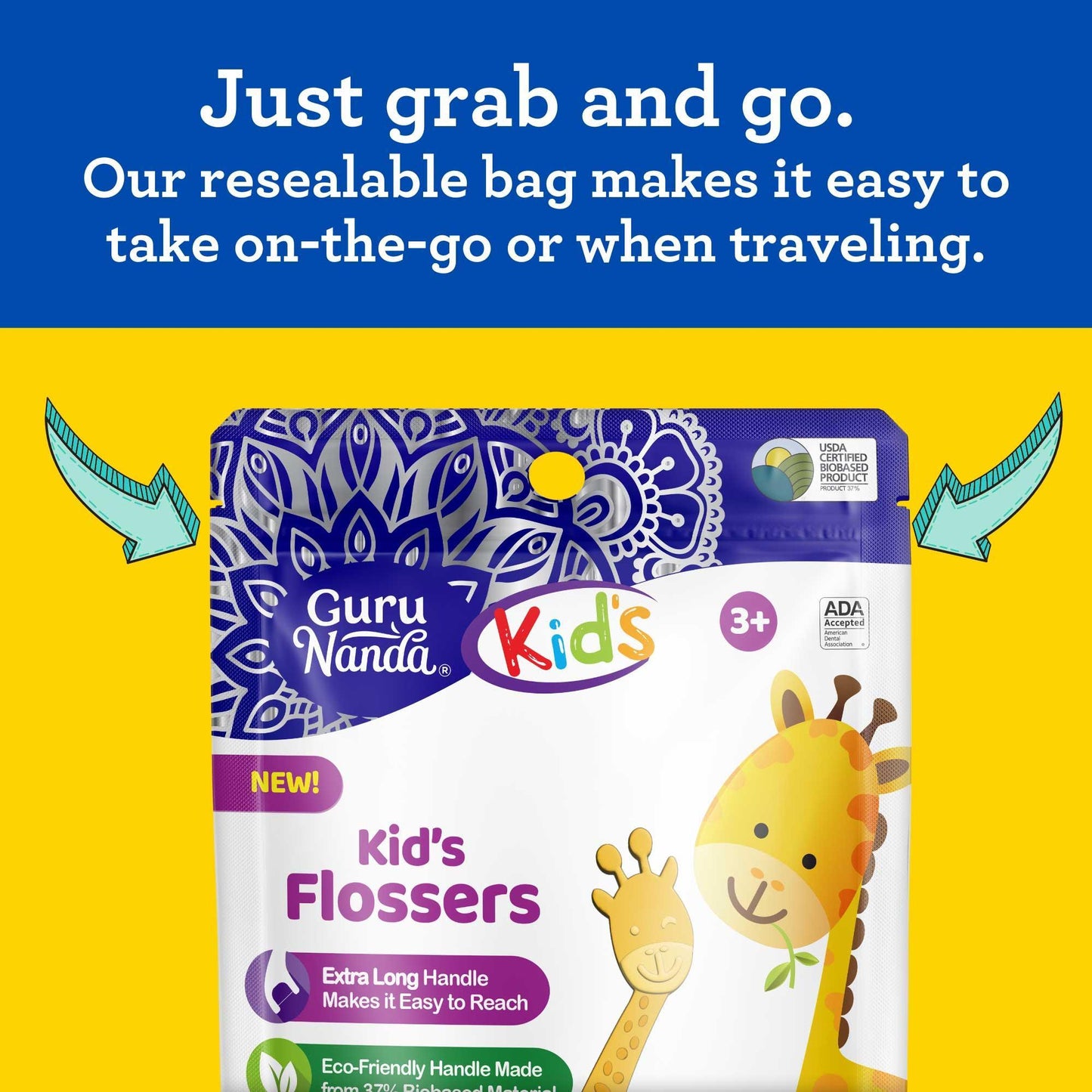 Kids' Giraffe Shaped Flossers, Fluoride -Free - 90 Pack